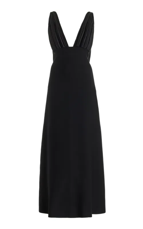Renato Fringe Maxi Dress in Black Merino Wool sold by Gabriela Hearst