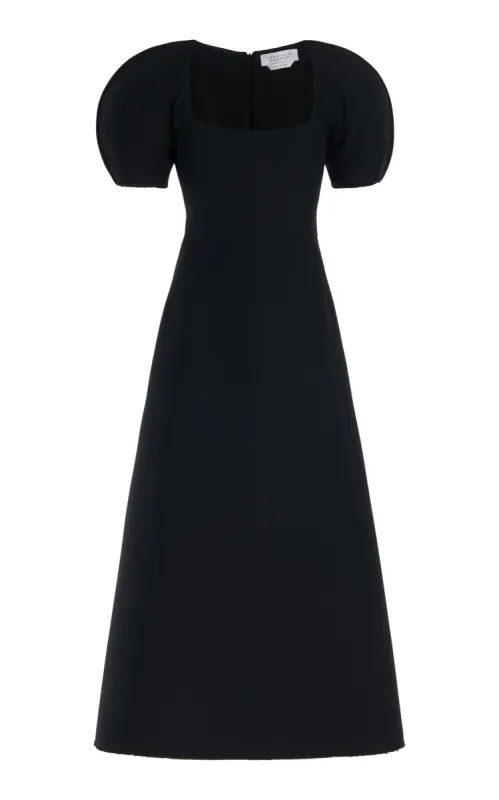 Niahm Midi Dress in Black Wool Silk Cady made by Gabriela Hearst