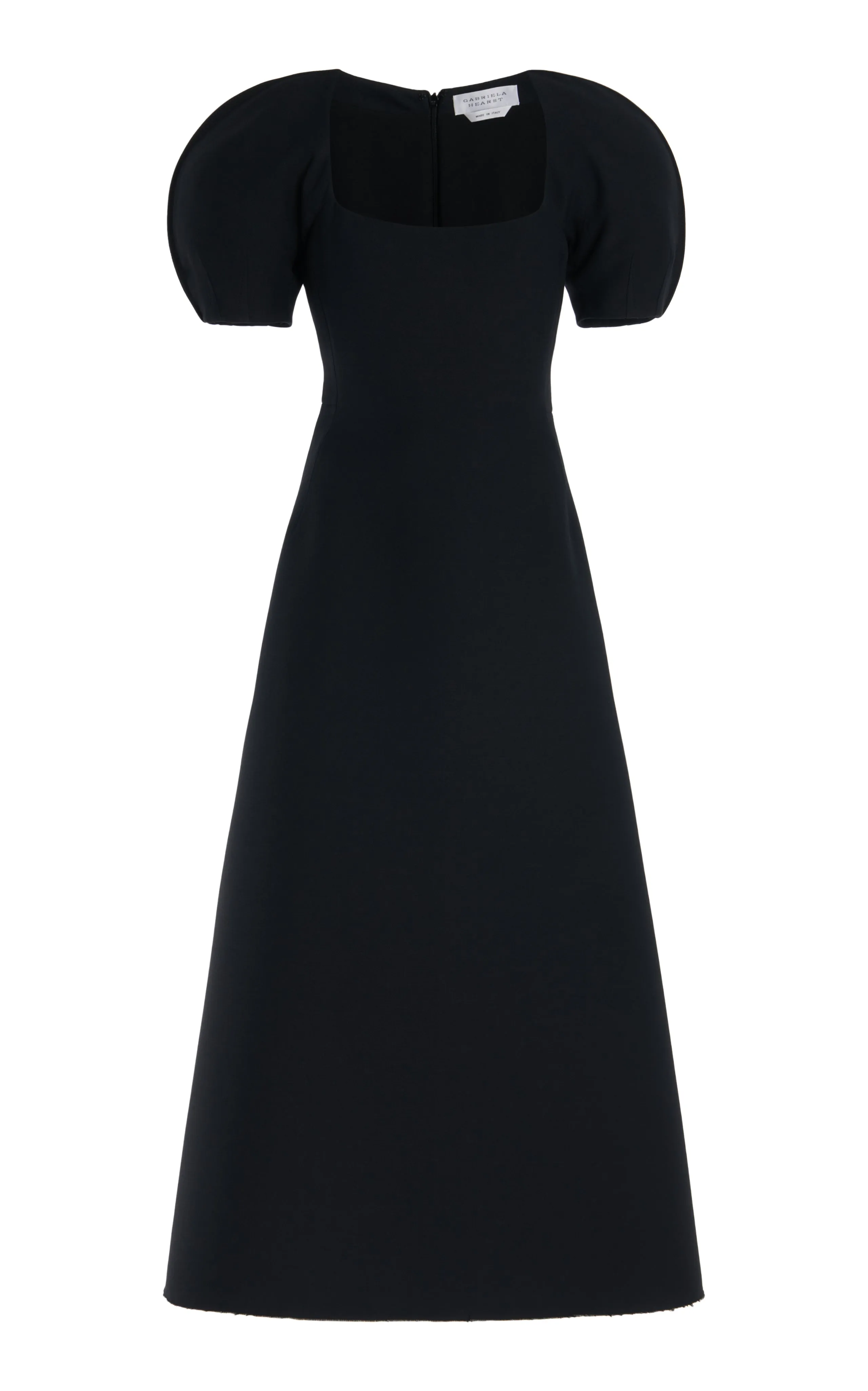 Niahm Midi Dress in Black Wool Silk Cady sold by Gabriela Hearst
