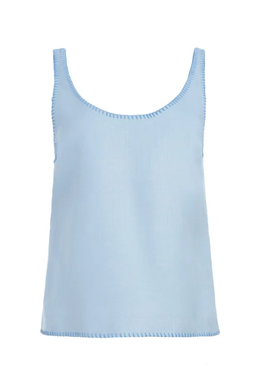 Muriel Tank Top in Stone Blue Silk Virgin Wool sold by Gabriela Hearst