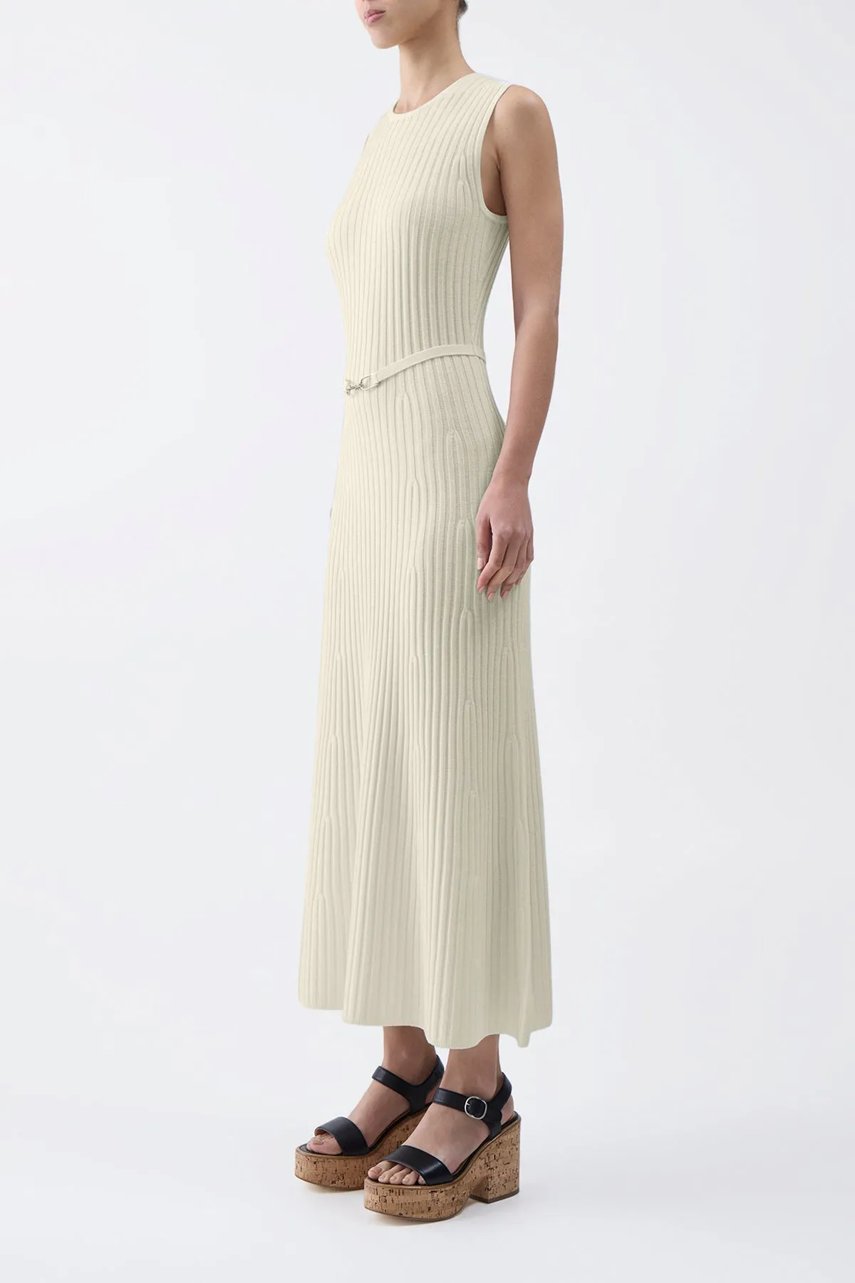 Meier Knit Midi Dress in Ivory Merino Wool Cashmere sold by Gabriela Hearst product image thumbnail 3
