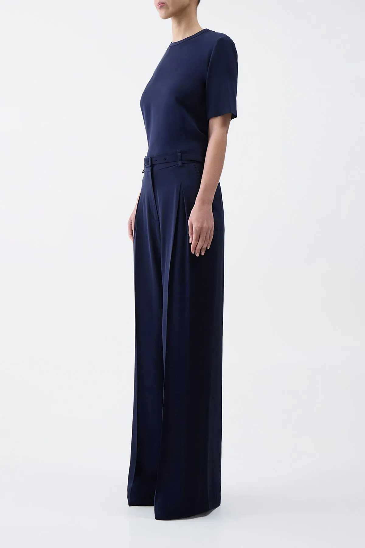 Maura Pant in Navy Silk Crepe sold by Gabriela Hearst product image thumbnail 3