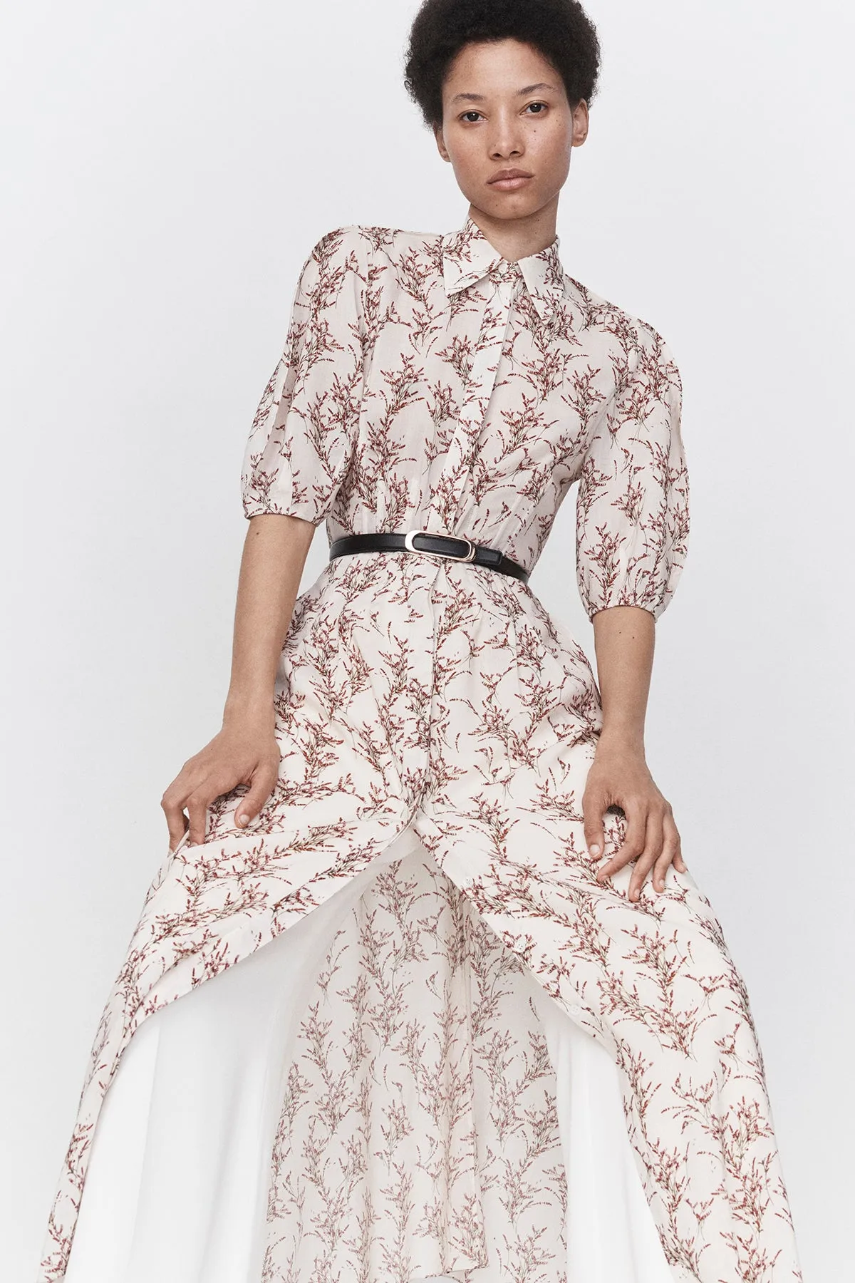 Maude Pleated Midi Shirtdress in Ivory Multi Wool sold by Gabriela Hearst product image thumbnail 2