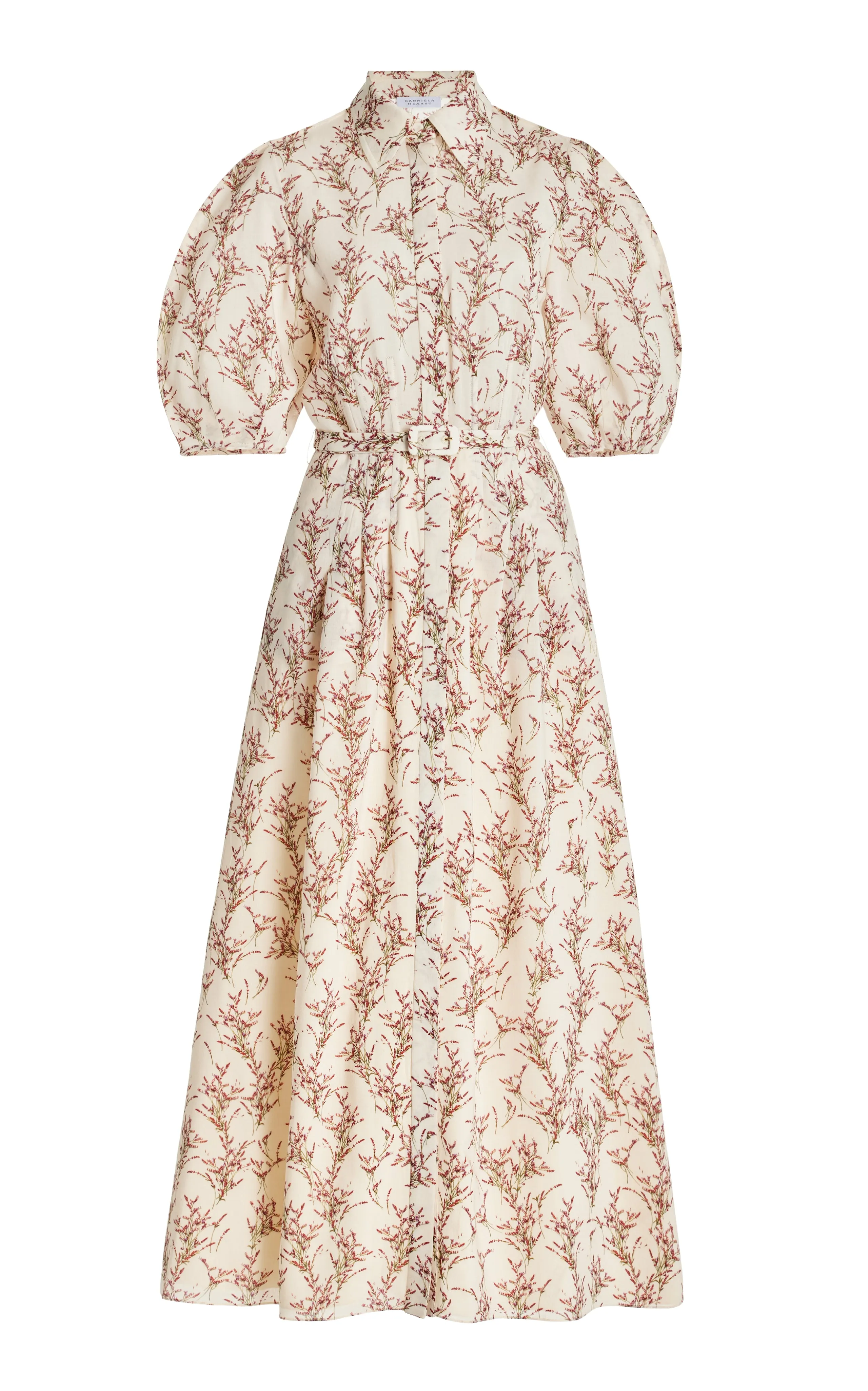 Maude Pleated Midi Shirtdress in Ivory Multi Wool sold by Gabriela Hearst