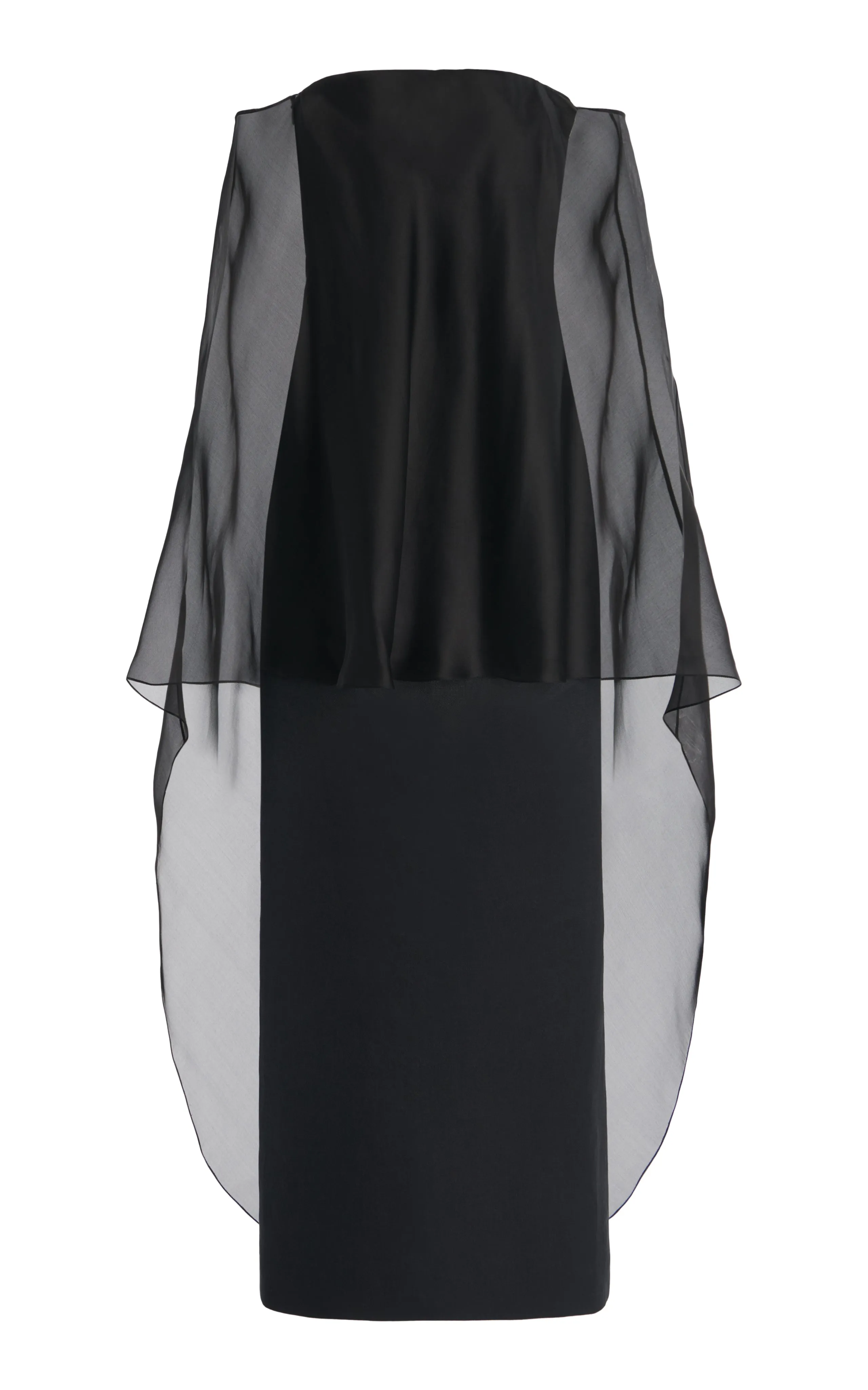 Marisha Maxi Dress in Black Textured Linen with Silk Organza Sheer Cape sold by Gabriela Hearst