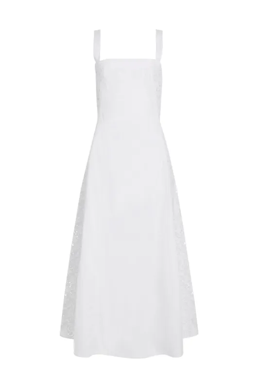 Lenya Lace Midi Dress in White Sea Island Cotton sold by Gabriela Hearst