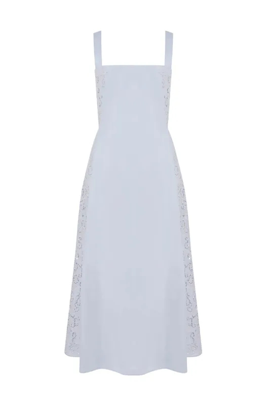 Lenya Lace Midi Dress in Light Blue Sea Island Cotton sold by Gabriela Hearst