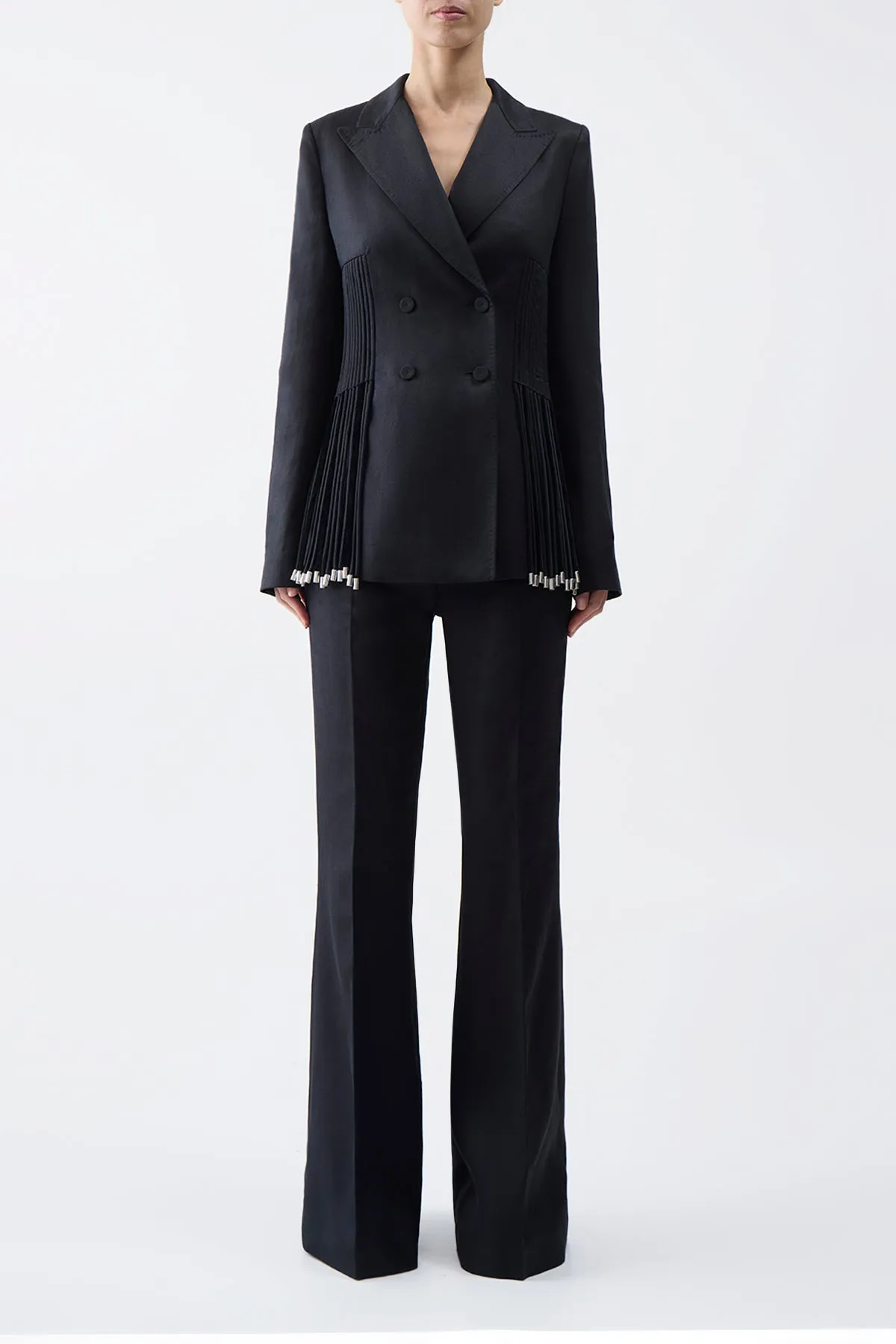 Giorgio Fringe Blazer in Black Textured Linen sold by Gabriela Hearst product image thumbnail 2