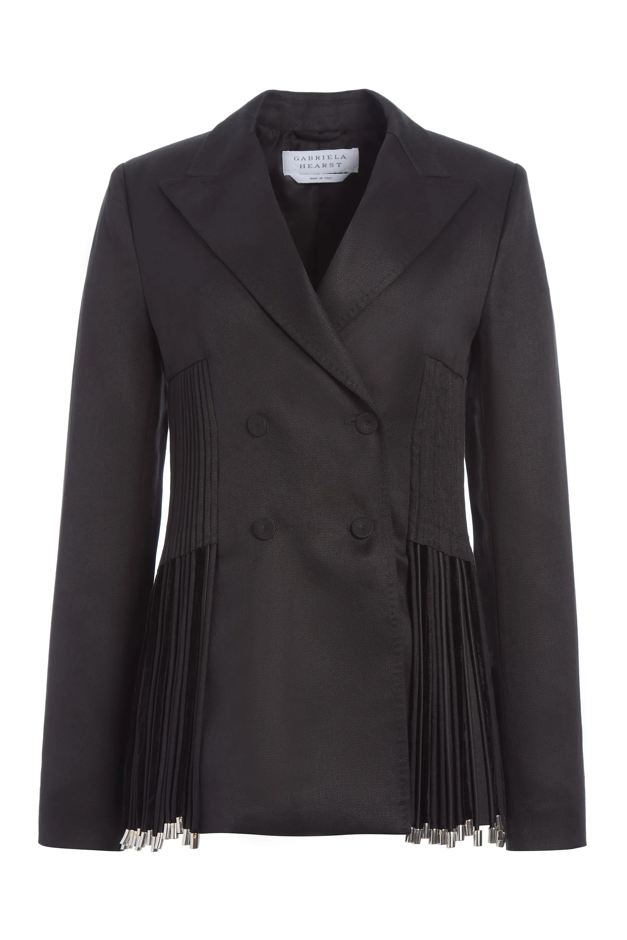 Giorgio Fringe Blazer in Black Textured Linen sold by Gabriela Hearst
