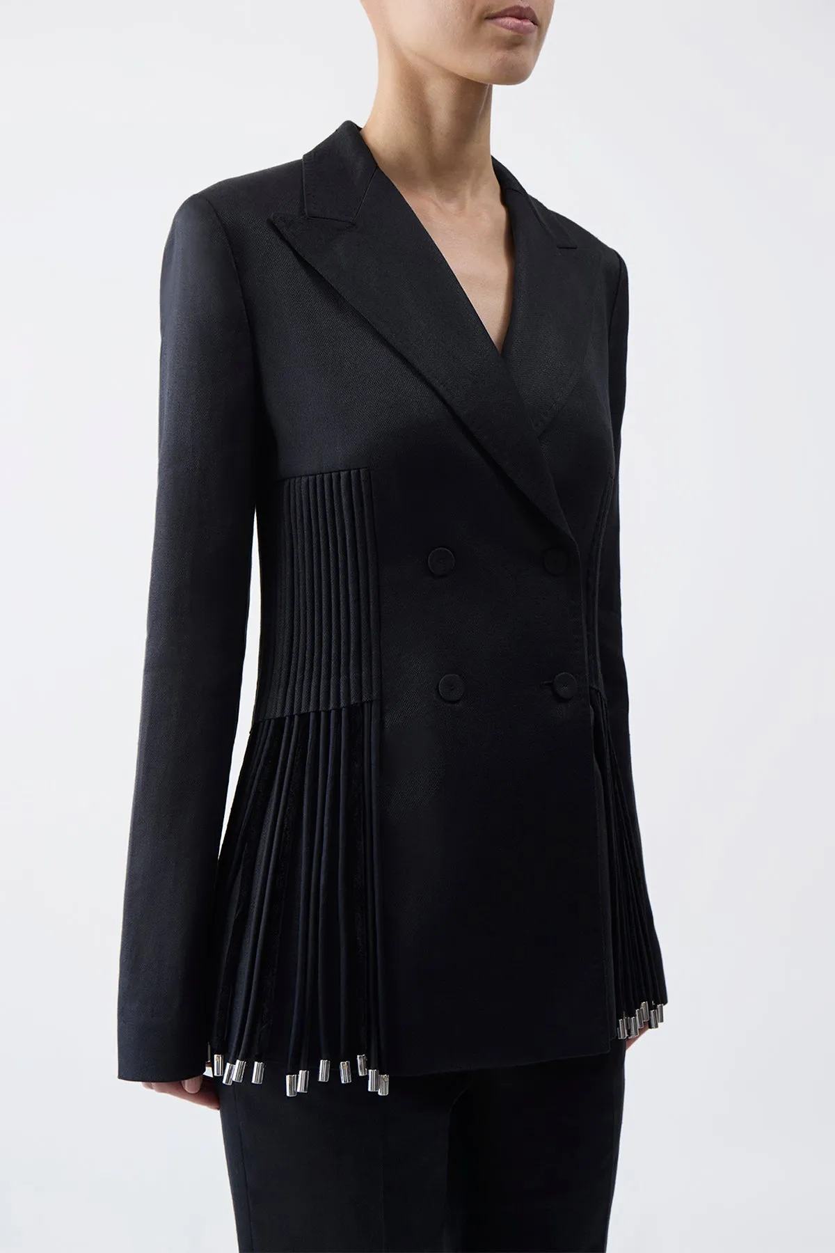 Giorgio Fringe Blazer in Black Textured Linen sold by Gabriela Hearst product image thumbnail 3