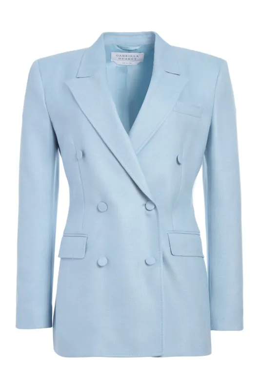 Gavin Blazer in Stone Blue SIlk Virgin Wool made by Gabriela Hearst