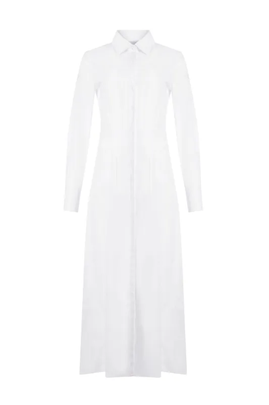 Eugene Maxi Shirtdress in White Sea Island Cotton made by Gabriela Hearst