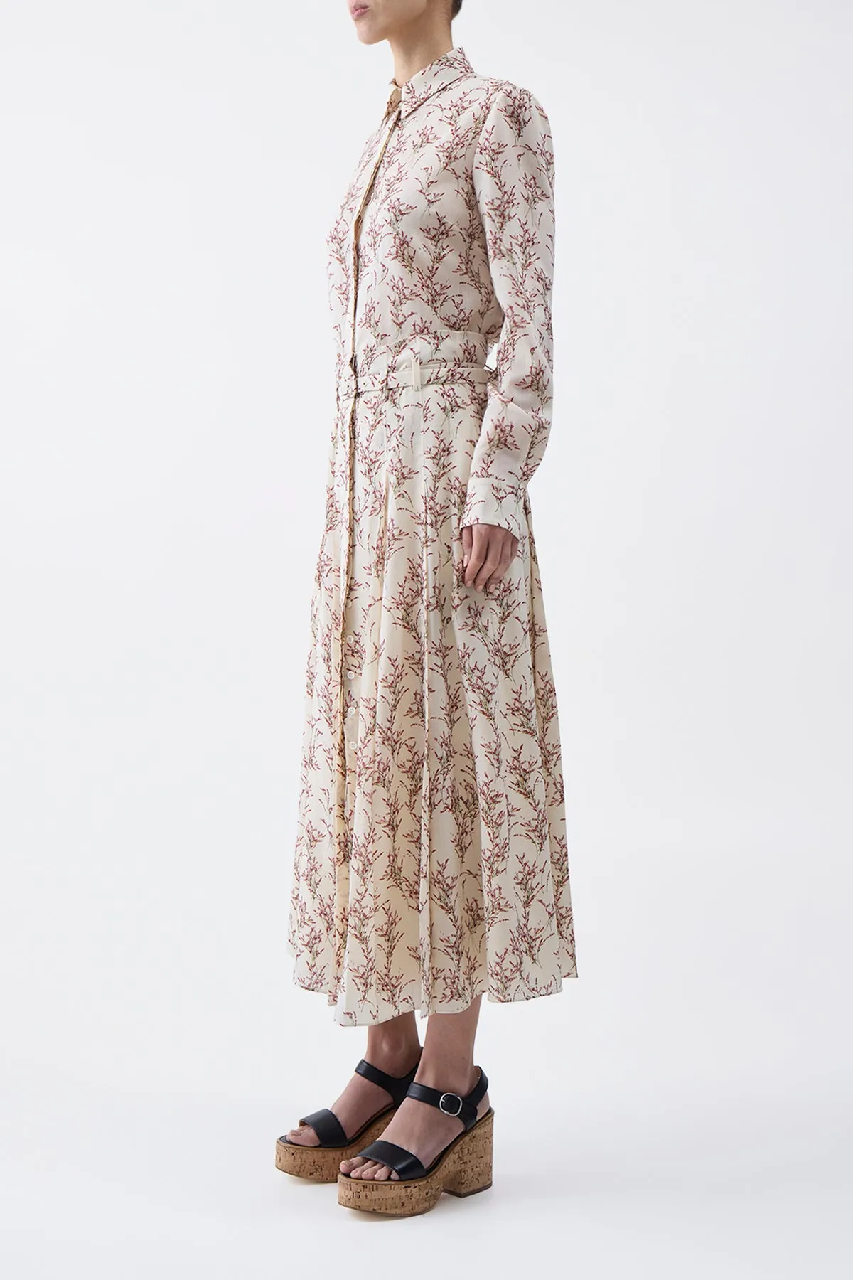 Dugald Pleated Midi Skirt in Ivory Multi Wool sold by Gabriela Hearst product image thumbnail 3