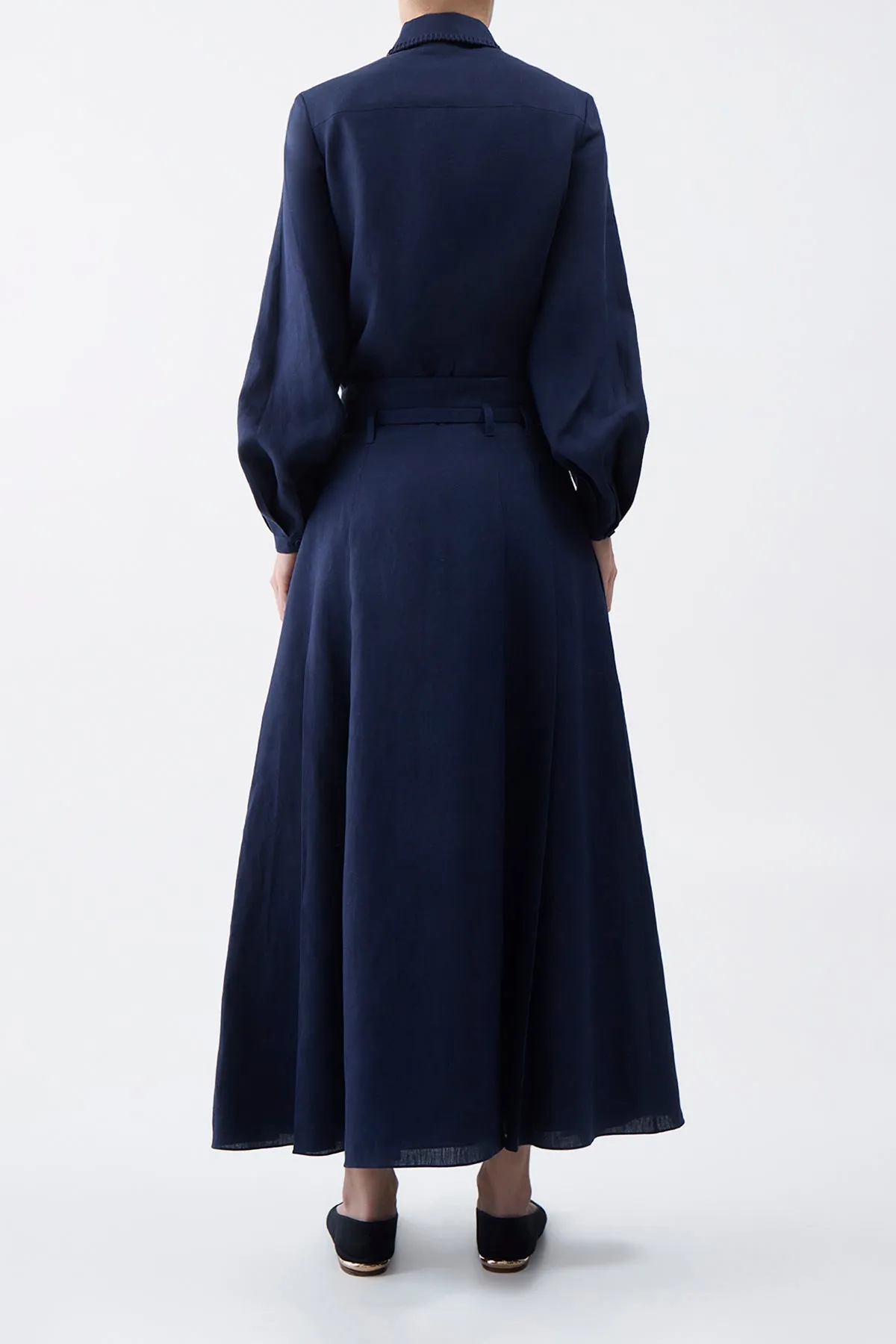 Dugald Pleated Midi Skirt in Navy Aloe Linen sold by Gabriela Hearst product image thumbnail 4