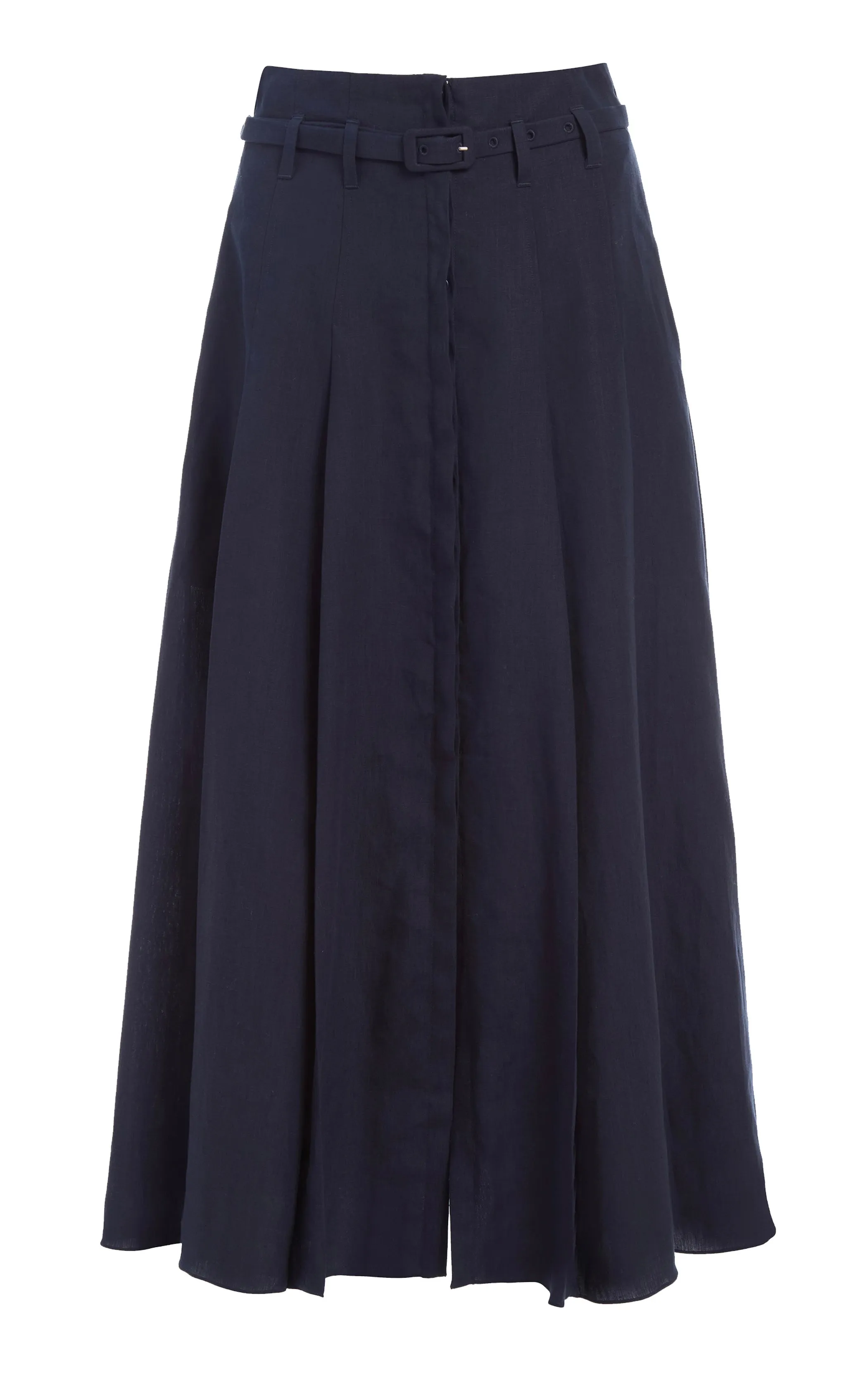 Dugald Pleated Midi Skirt in Navy Aloe Linen sold by Gabriela Hearst