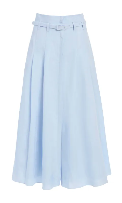 Dugald Pleated Midi Skirt in Light Blue Aloe Linen sold by Gabriela Hearst