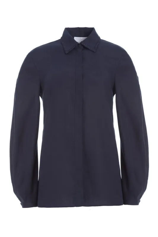 Delmer Top in Navy Aloe Linen sold by Gabriela Hearst