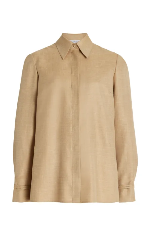 Cruz Shirt in Hay Virgin Wool and Silk Linen sold by Gabriela Hearst
