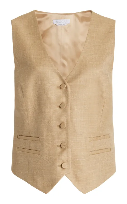 Coleridge Vest in Hay Virgin Wool Silk with Linen sold by Gabriela Hearst
