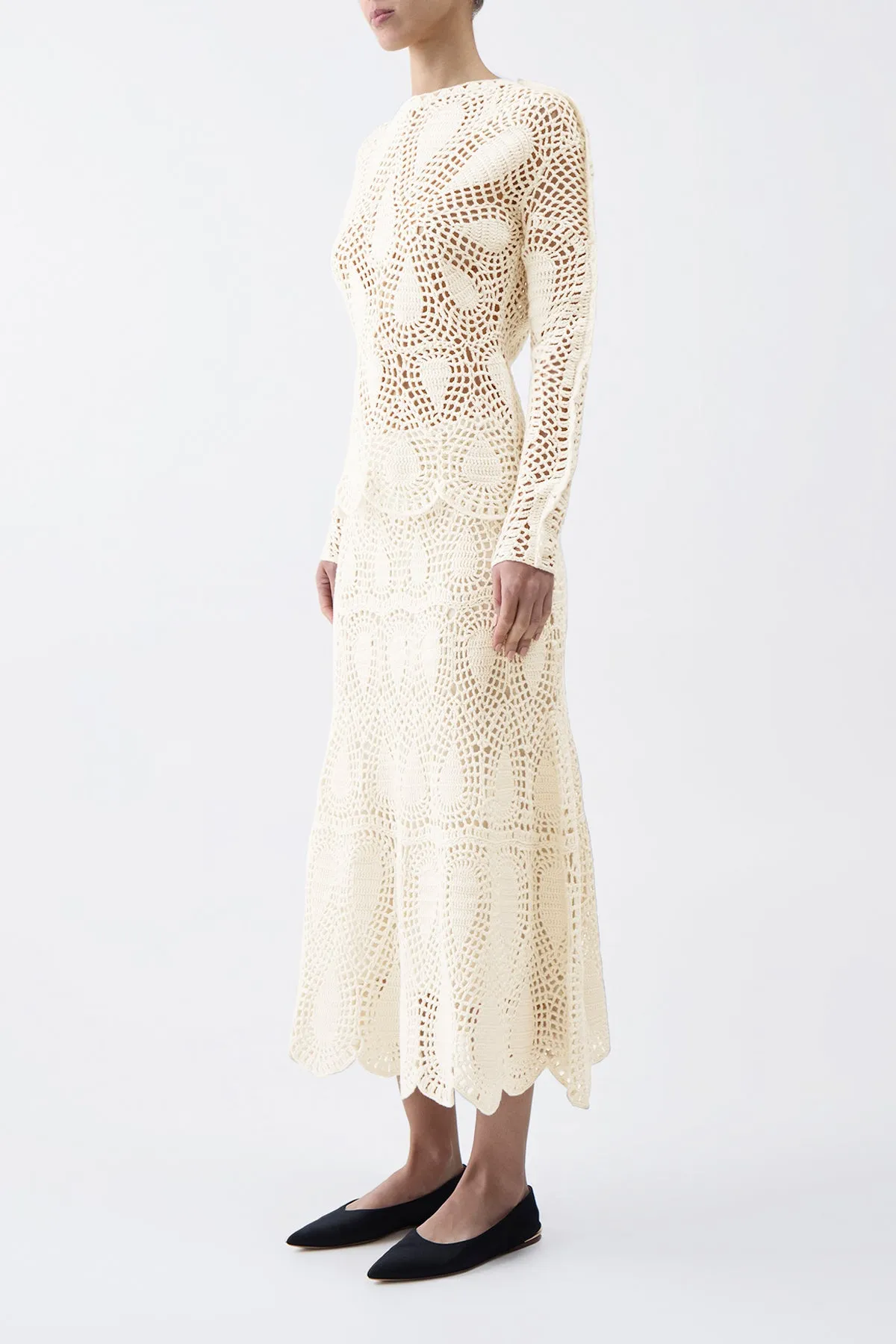 Cleo Crochet Maxi Skirt in Ivory Wool Cashmere sold by Gabriela Hearst product image thumbnail 3