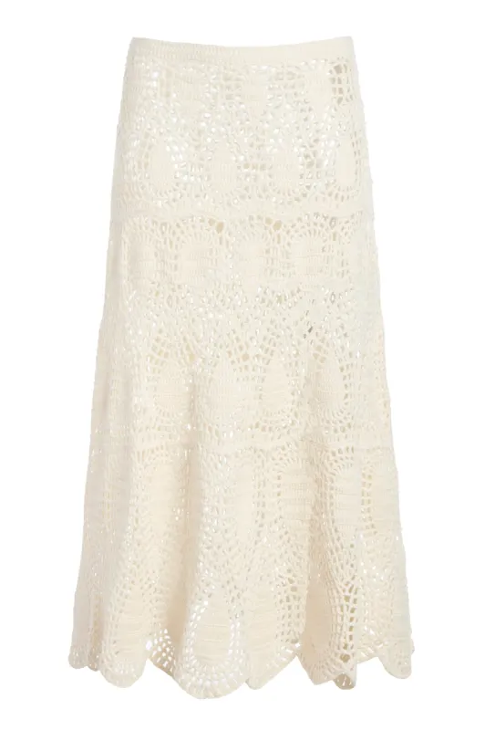 Cleo Crochet Maxi Skirt in Ivory Wool Cashmere made by Gabriela Hearst
