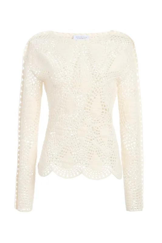 Capps Crochet Top in Ivory Wool Cashmere sold by Gabriela Hearst