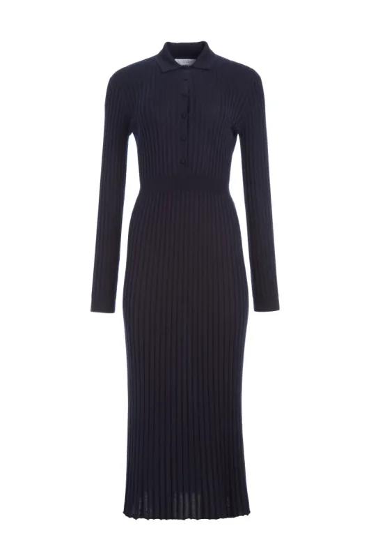 Ardor Knit Maxi Dress in Navy Cashmere Silk sold by Gabriela Hearst