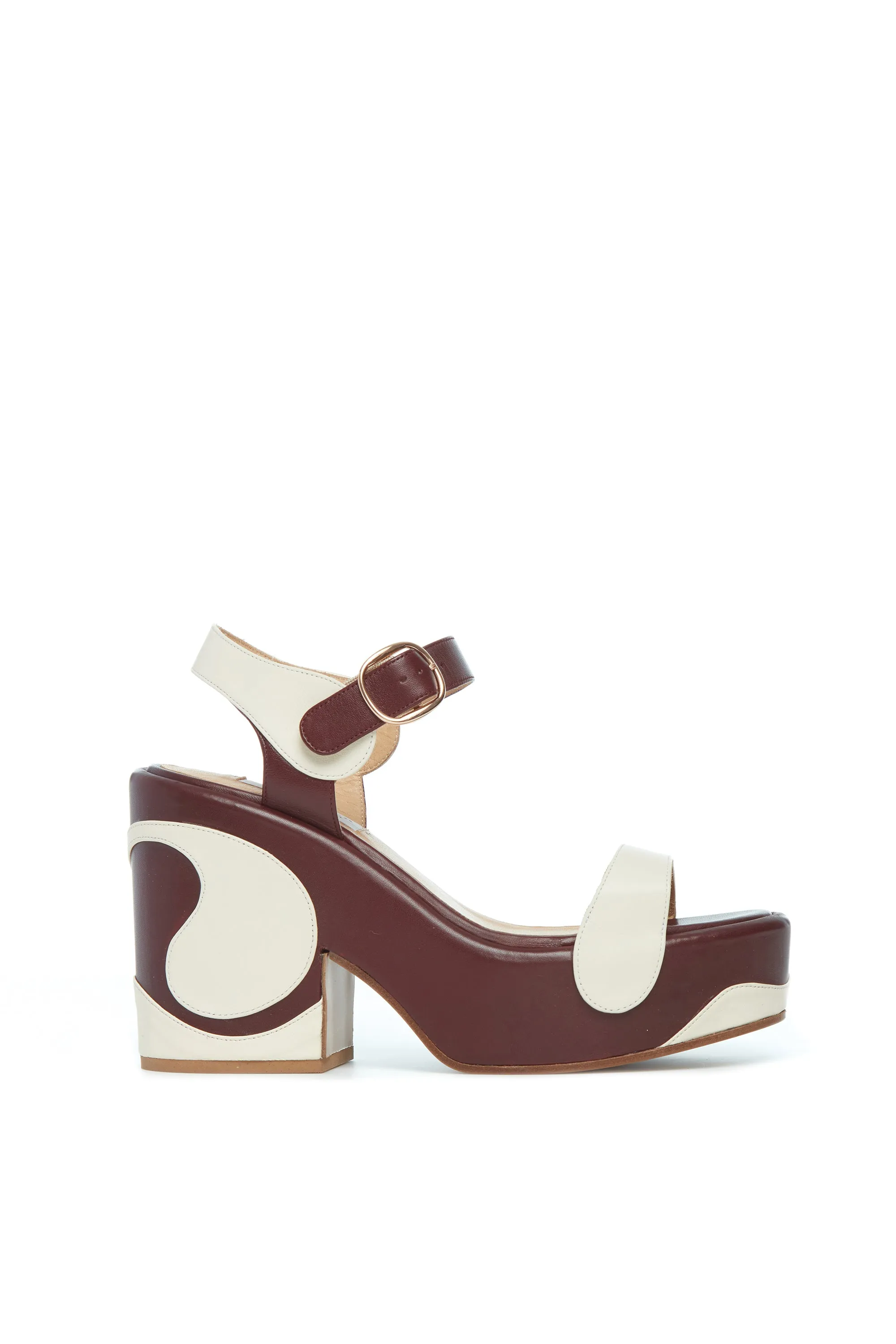 Iris Platform Sandal in Cream Bordeaux Nappa Leather sold by Gabriela Hearst