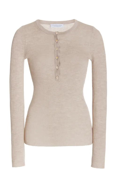 Julian Knit Henley in Oatmeal Cashmere Silk sold by Gabriela Hearst