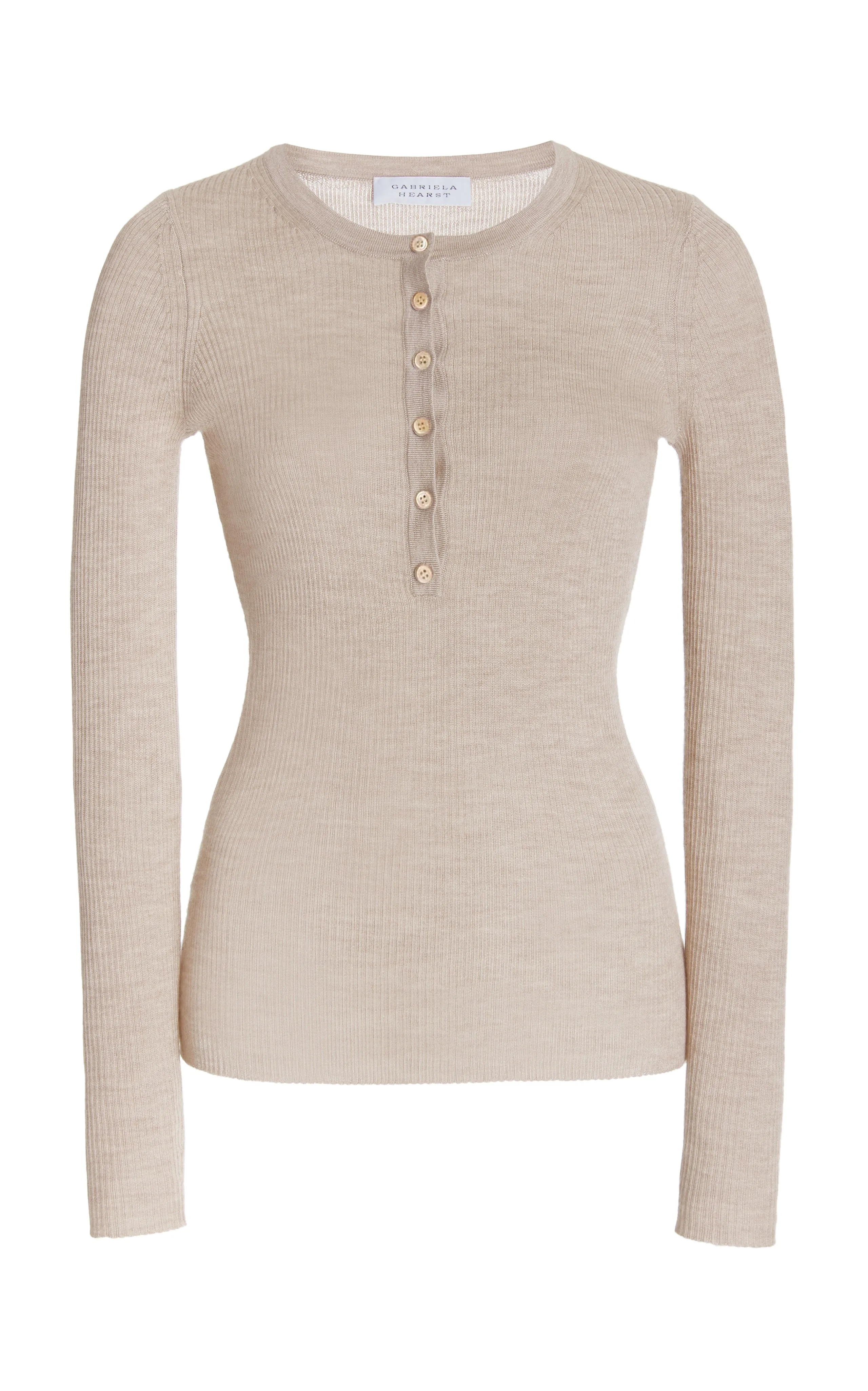 Julian Knit Henley in Oatmeal Cashmere Silk sold by Gabriela Hearst