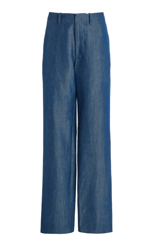 Rhys Pant in Deep Fluorite Blue Virgin Wool Linen Twill sold by Gabriela Hearst