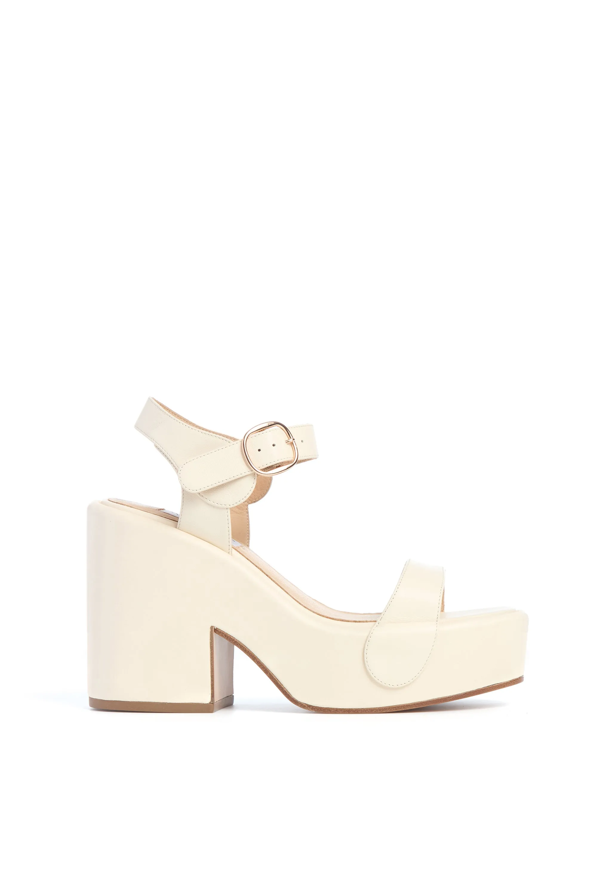 Iris Platform Sandal in Cream Nappa Leather sold by Gabriela Hearst