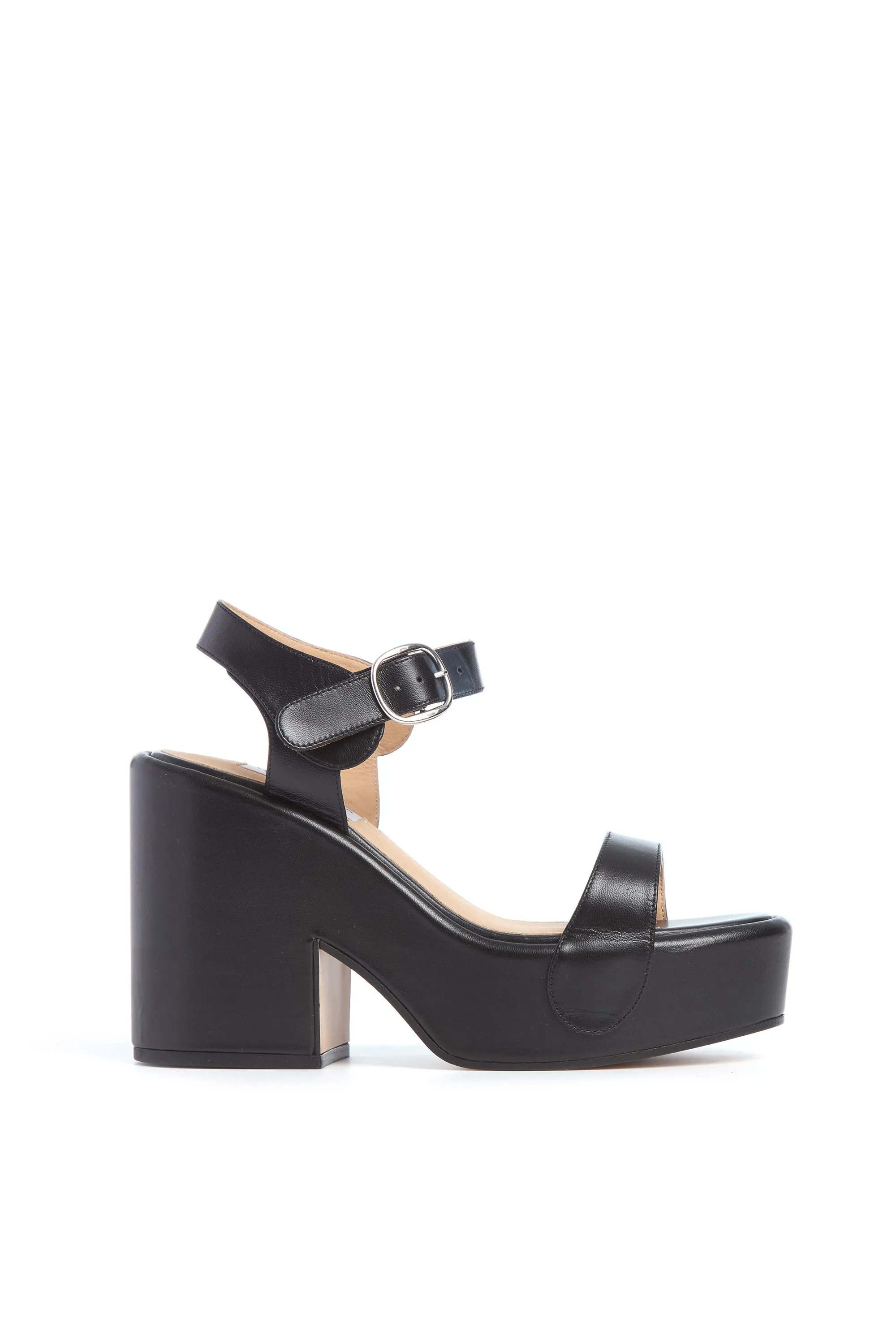 Iris Platform Sandal in Black Nappa Leather sold by Gabriela Hearst