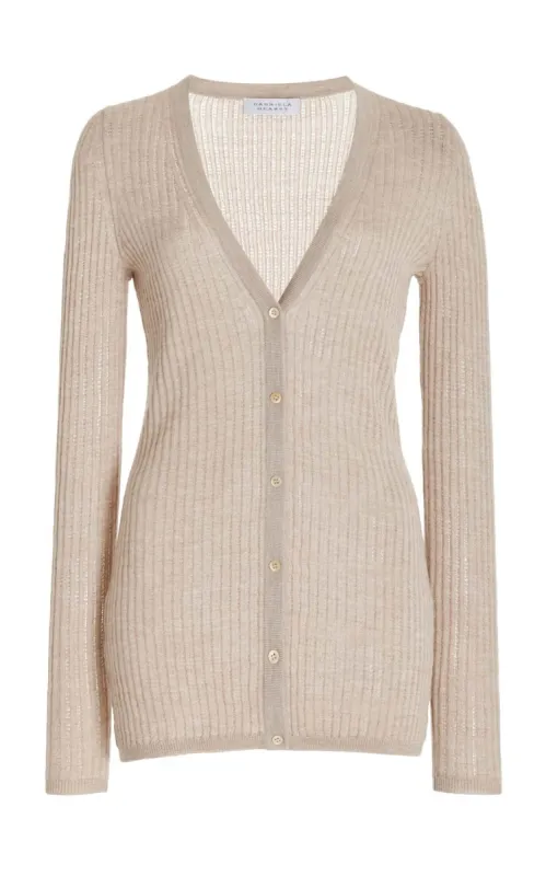 Emma Pointelle Knit Cardigan in Oatmeal Cashmere Silk sold by Gabriela Hearst