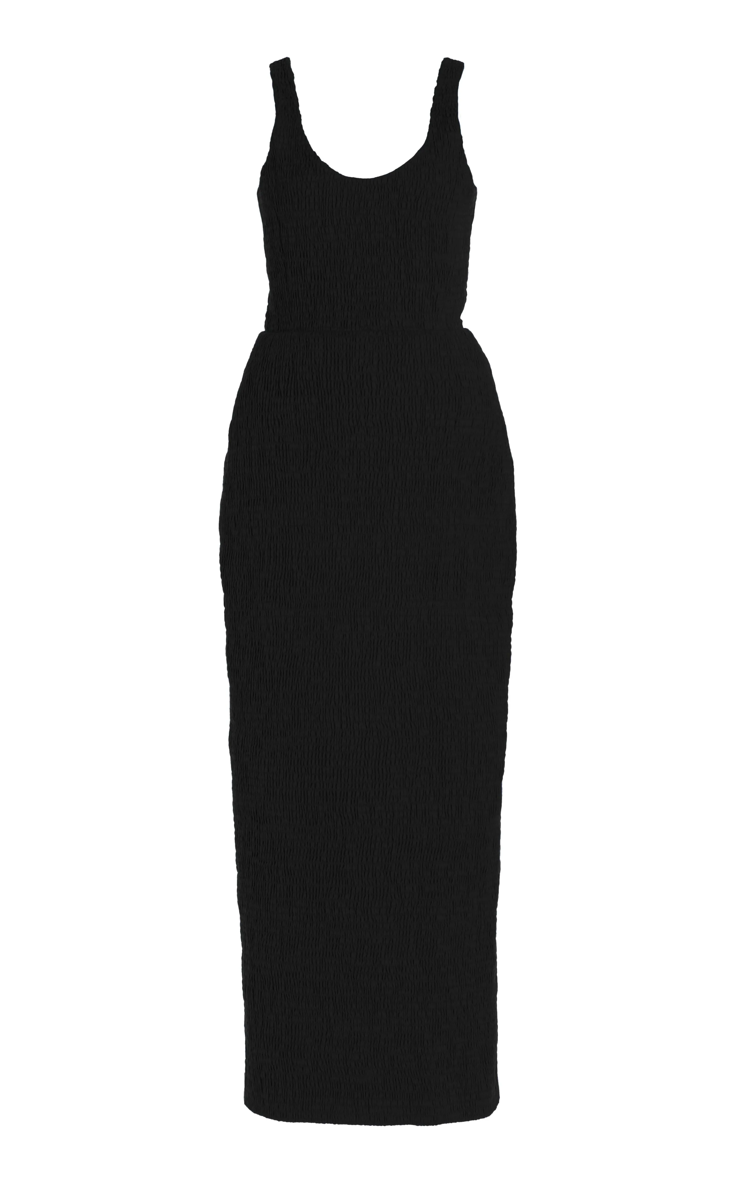 Girard Shirred Maxi Dress in Black Aloe Linen sold by Gabriela Hearst