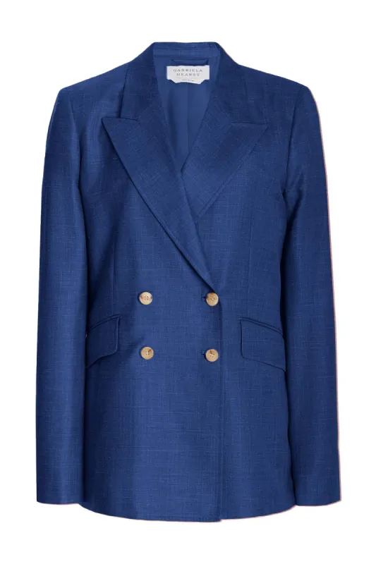 Angela Blazer in Cobalt Wool and Silk Linen sold by Gabriela Hearst