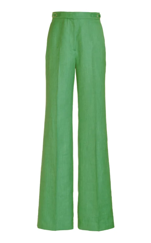 Vesta Pant in Peridot Green Virgin Wool and Silk Linen sold by Gabriela Hearst