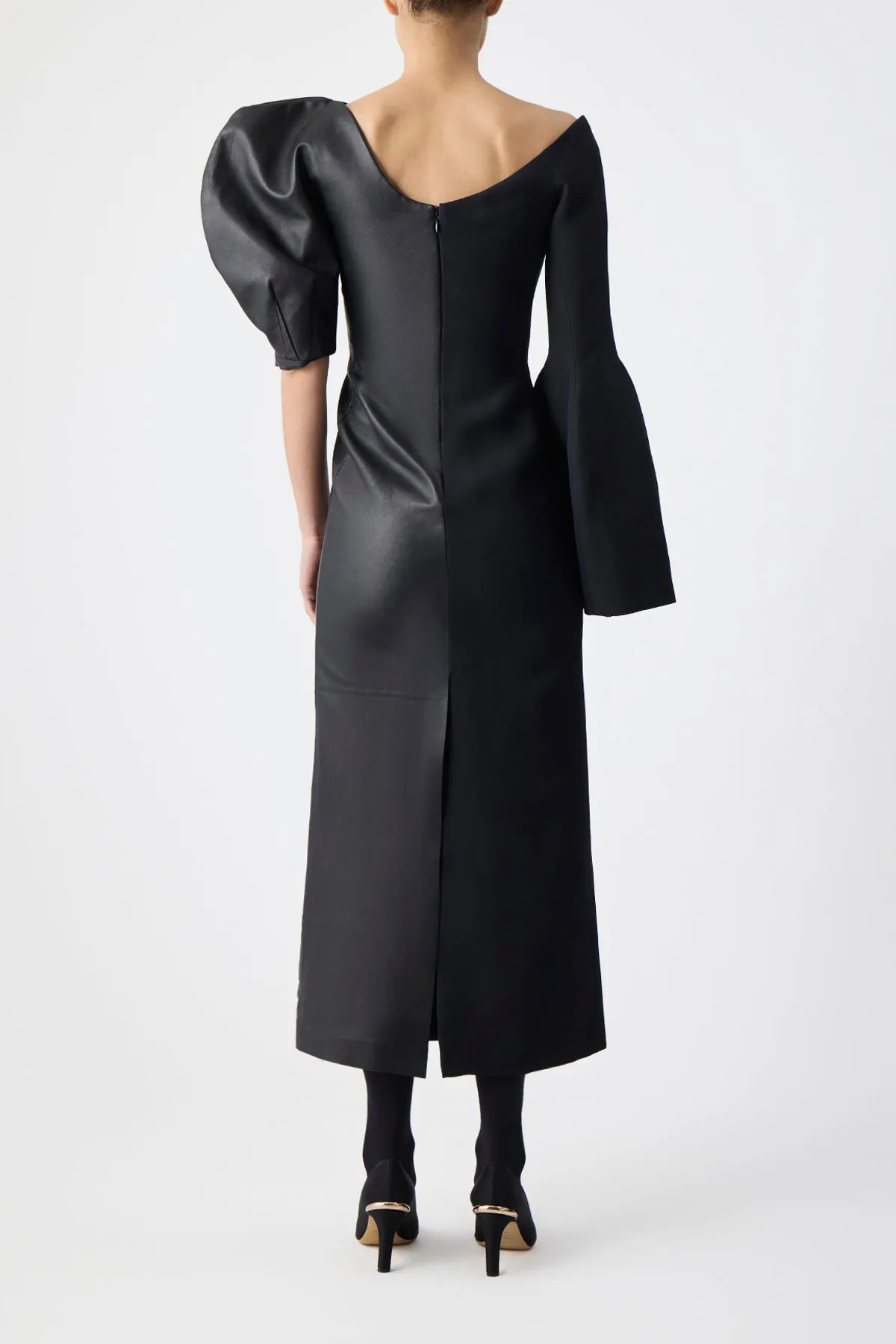 Merlin Midi Dress in Black Wool Silk Cady and Nappa Leather sold by Gabriela Hearst product image thumbnail 5