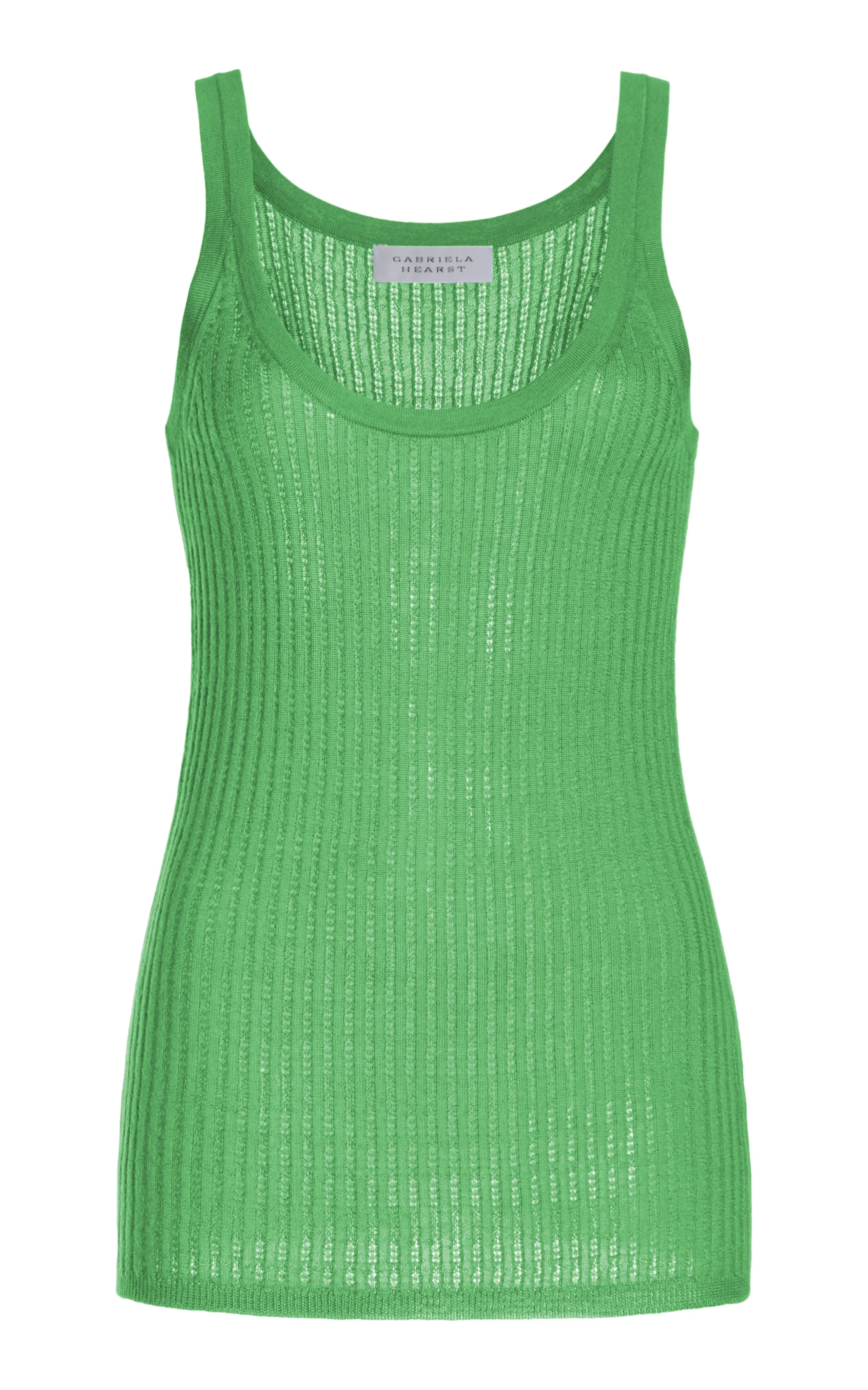 Nevin Pointelle Knit Tank Top in Peridot Green Cashmere Silk sold by Gabriela Hearst