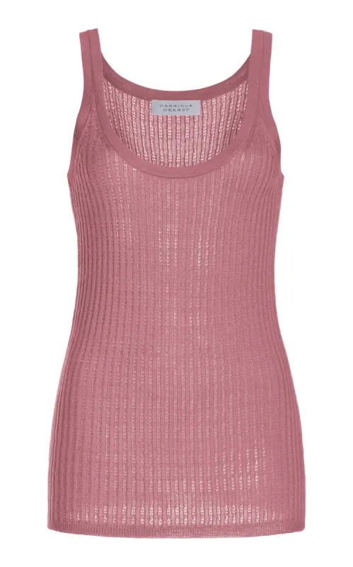 Nevin Pointelle Knit Tank Top in Rose Quartz Cashmere Silk sold by Gabriela Hearst