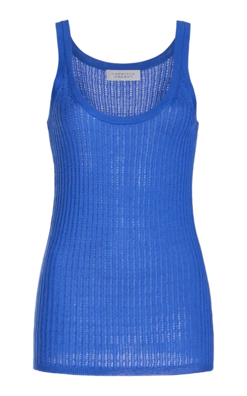 Nevin Pointelle Knit Tank Top in Sapphire Cashmere Silk sold by Gabriela Hearst