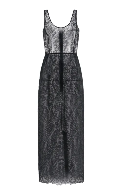Polus Sheer Maxi Dress with Slip in Black Silk Lace made by Gabriela Hearst