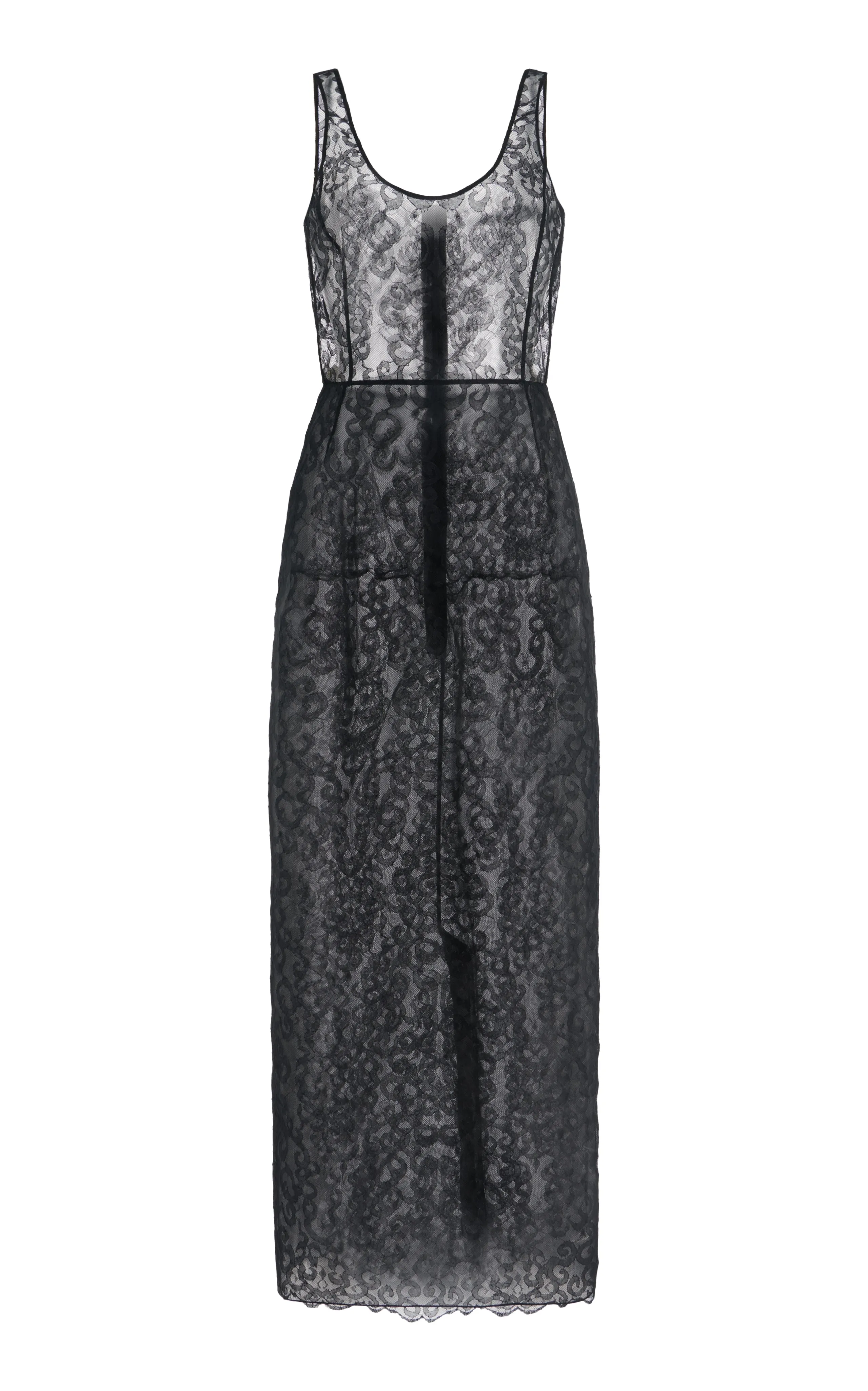 Polus Sheer Maxi Dress with Slip in Black Silk Lace sold by Gabriela Hearst