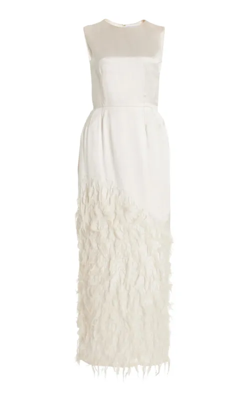 Maslow Feather Maxi Dress in Ivory Silk Satin made by Gabriela Hearst