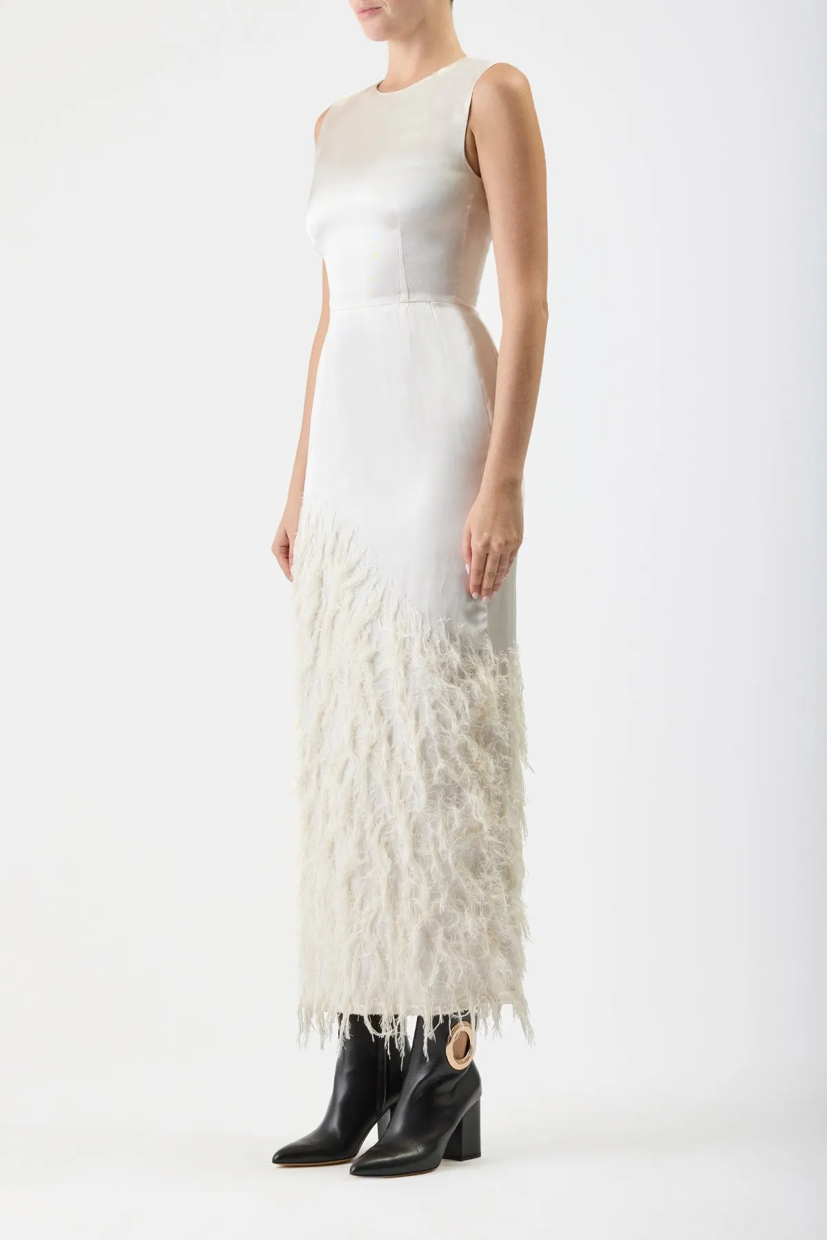 Maslow Feather Maxi Dress in Ivory Silk Satin sold by Gabriela Hearst product image thumbnail 4