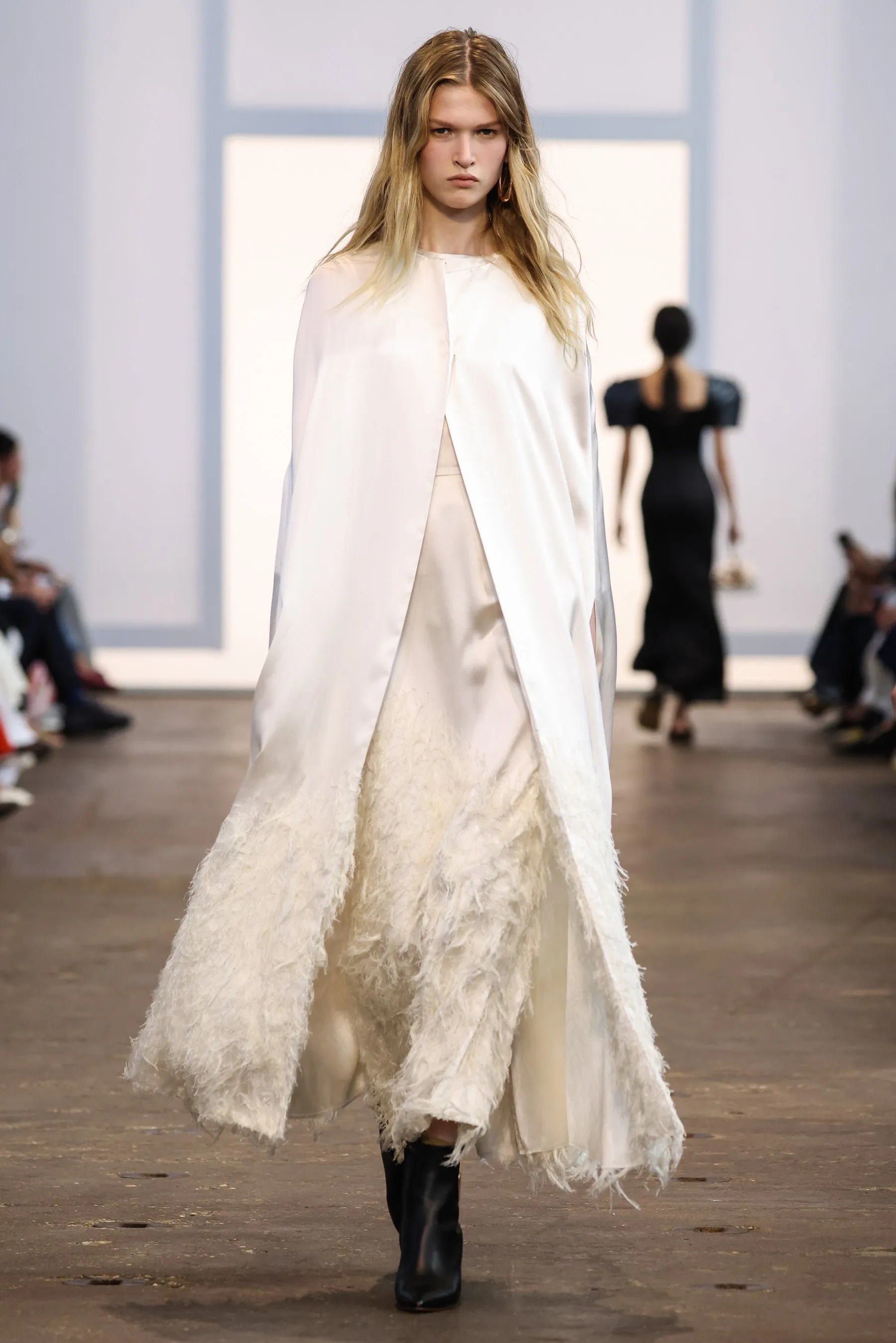 Maslow Feather Maxi Dress in Ivory Silk Satin sold by Gabriela Hearst product image thumbnail 2