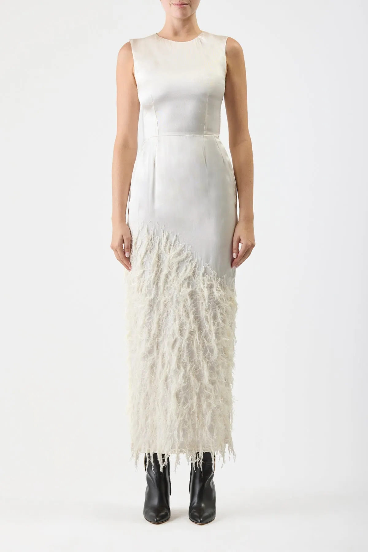 Maslow Feather Maxi Dress in Ivory Silk Satin sold by Gabriela Hearst product image thumbnail 3