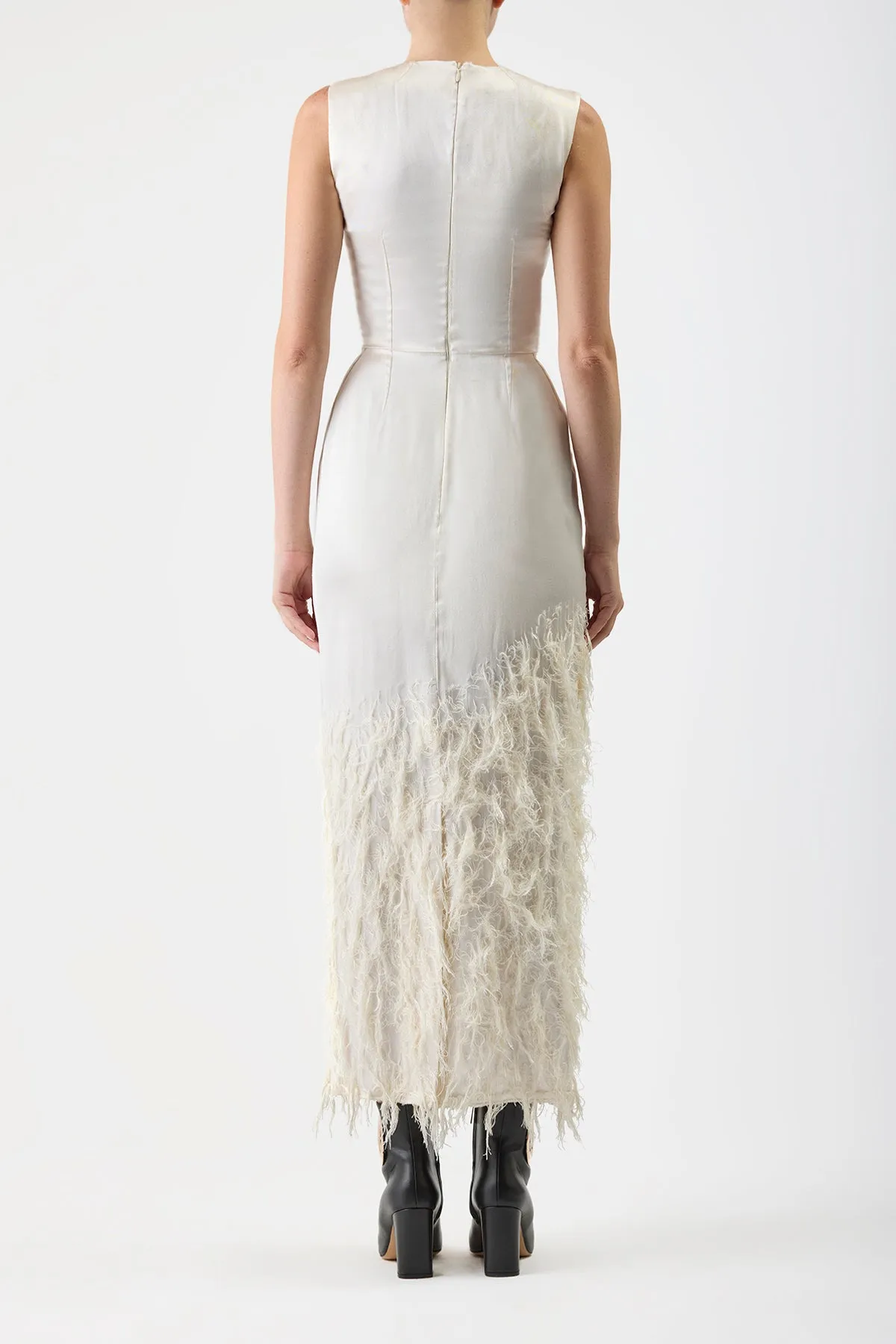 Maslow Feather Maxi Dress in Ivory Silk Satin sold by Gabriela Hearst product image thumbnail 5