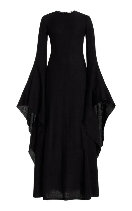 Sigrud Draped Maxi Dress in Black Wool Silk Gauze sold by Gabriela Hearst