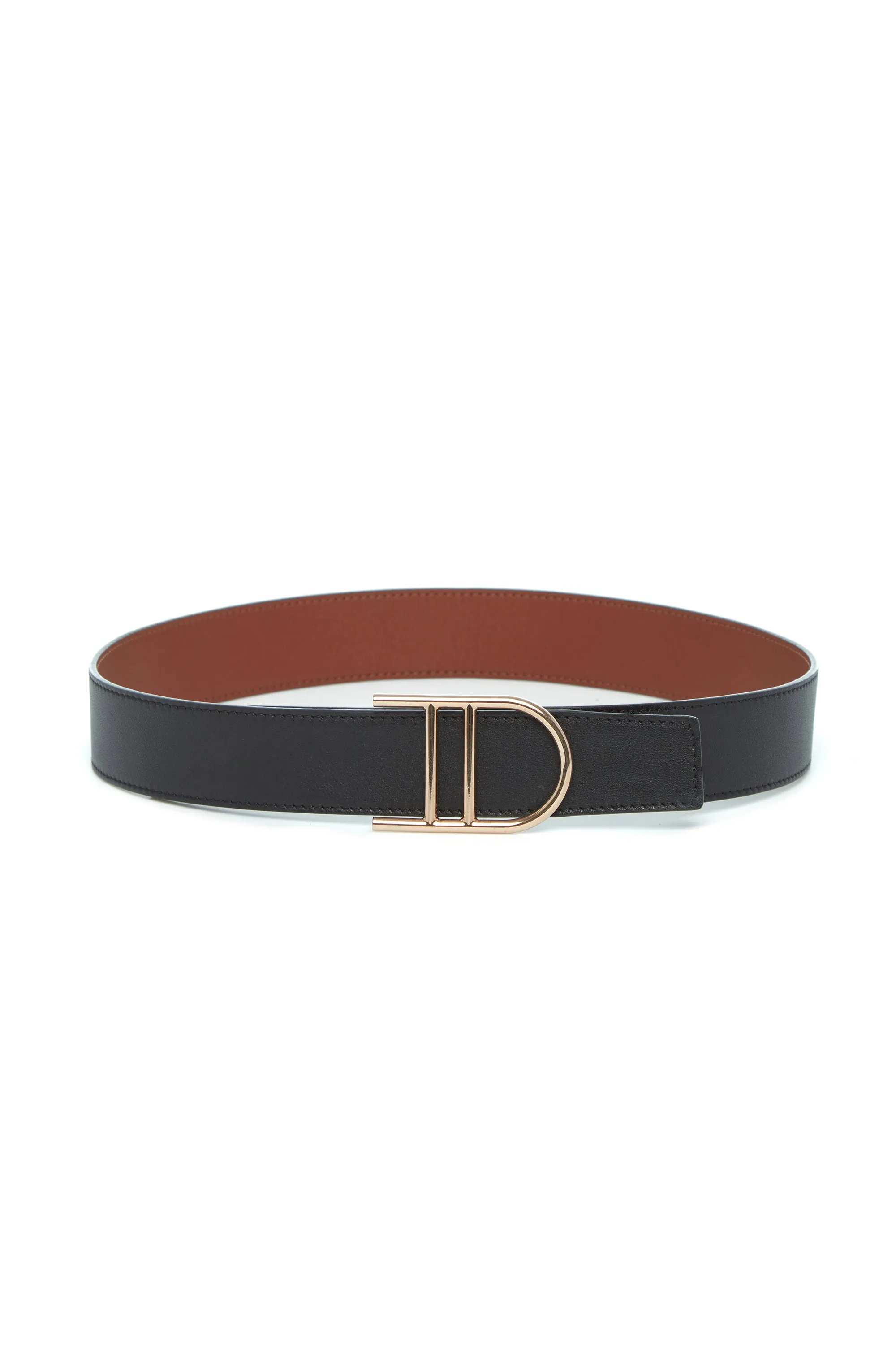 Reversible Neala Belt in Black & Cognac Leather sold by Gabriela Hearst